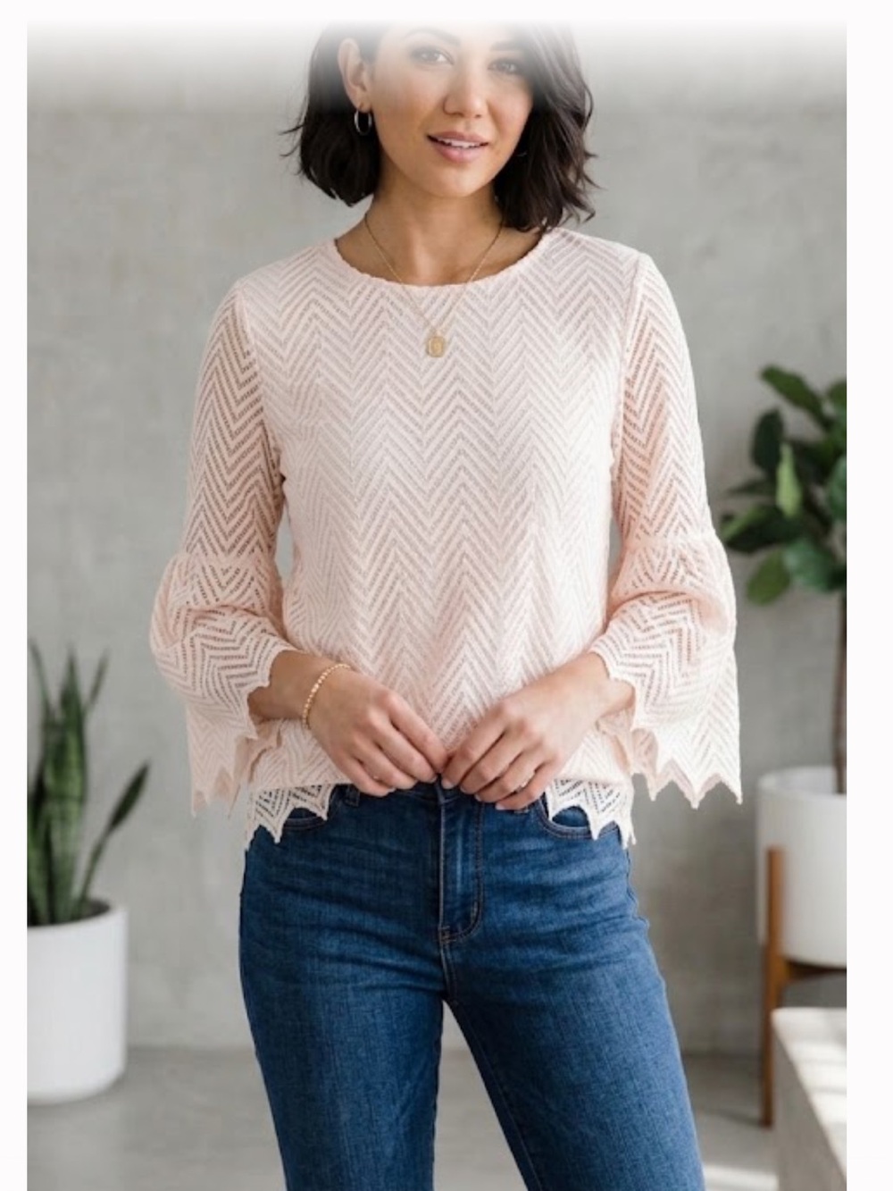 Lace Top Blouse, lined - Ivory
